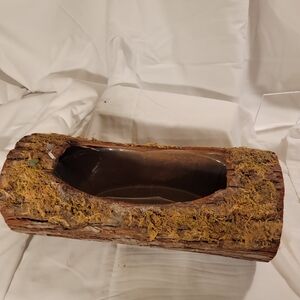 Rustic Wood Log With Bark and Plastic Liner Planter